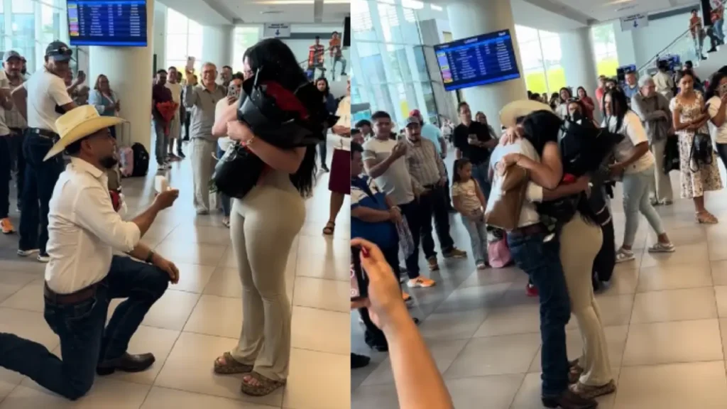Olanchano sorprende a su novia con serenata y le pide matrimonio en aeropuerto
