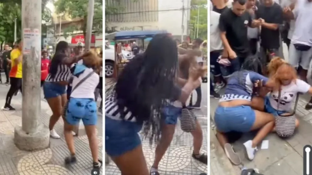 Mujer sorprende a su marido con su amante y se van a los golpes en plena calle