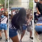 Mujer sorprende a su marido con su amante y se van a los golpes en plena calle