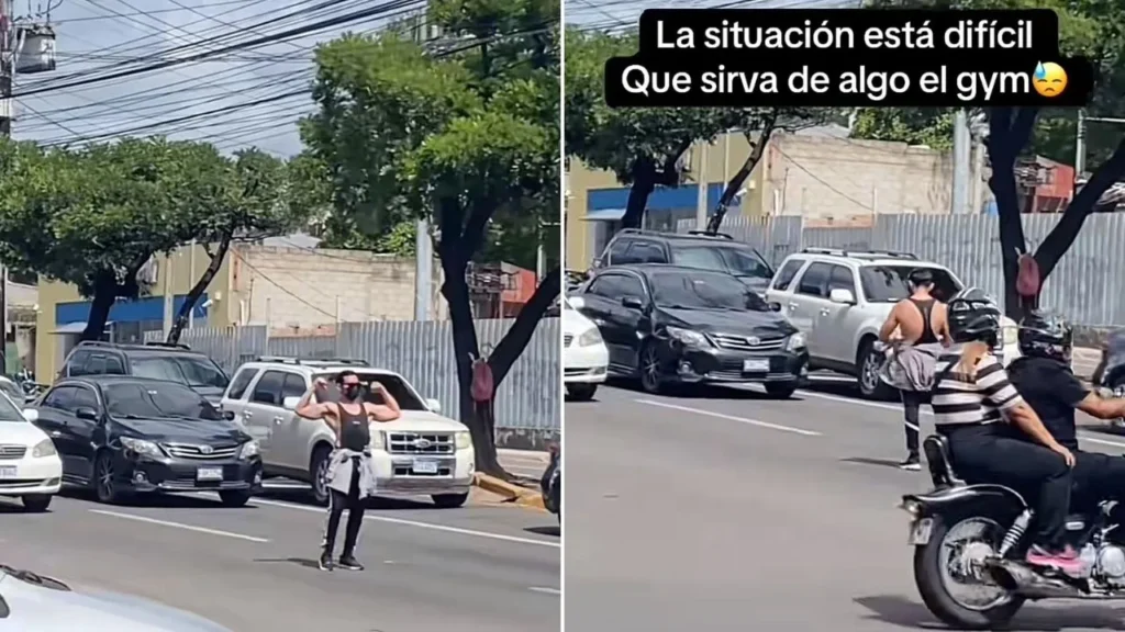VIDEO: Hondureño modela su físico frente a todos en un semáforo