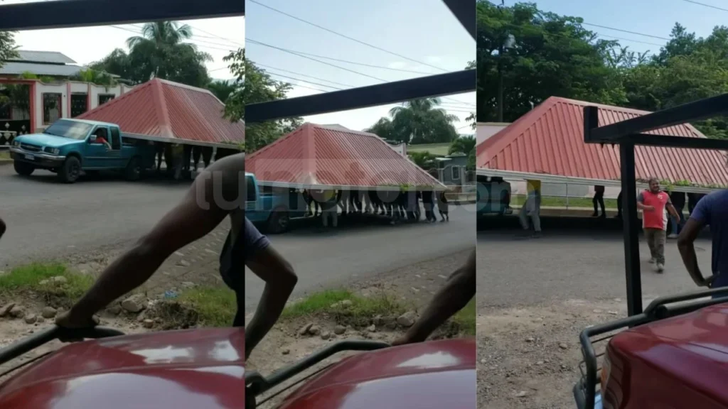 ‘Por construir donde el suegro’: Captan a hondureños cargando techo de una casa
