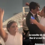 Con vestido de novia y traje, pareja celebra boda en concierto de Bad Bunny
