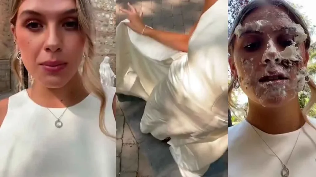 Mujer acude a la boda de su ex con vestido blanco y le lanzan pastel