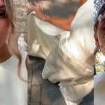 Mujer acude a la boda de su ex con vestido blanco y le lanzan pastel