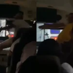 ‘Por andar con tus mie*’: buseros pelean dentro de unidad tras colisionar