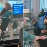 Mujer se despide de su novio en aeropuerto y segundos después aparece su esposo
