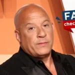 Vin Diesel con un saco negro en una ceremonia y el logo de fact checking de