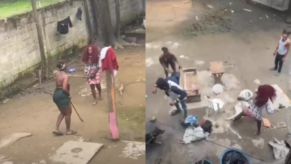 VIDEO: Mujeres se golpean con palos y sillas en plena calle, ¿fue en Roatán?