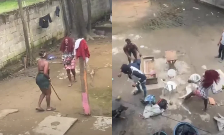 VIDEO: Mujeres se golpean con palos y sillas en plena calle, ¿fue en Roatán?